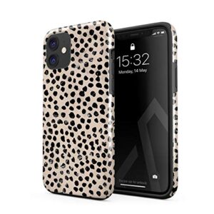 burga phone case compatible with iphone 12 - hybrid 2-layer hard shell + silicone protective case -black polka dots pattern nude almond latte - scratch-resistant shockproof cover