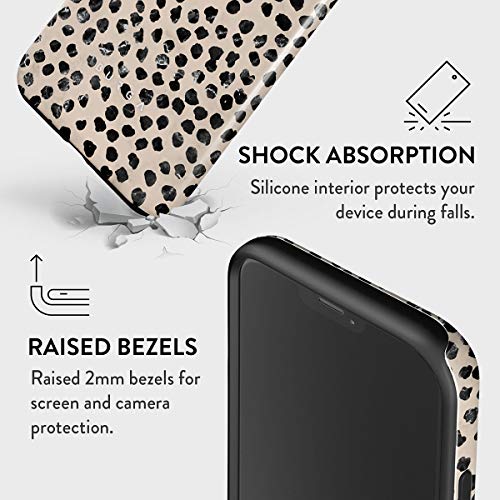 BURGA Phone Case Compatible with iPhone 12 - Hybrid 2-Layer Hard Shell + Silicone Protective Case -Black Polka Dots Pattern Nude Almond Latte - Scratch-Resistant Shockproof Cover