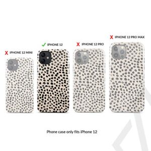 BURGA Phone Case Compatible with iPhone 12 - Hybrid 2-Layer Hard Shell + Silicone Protective Case -Black Polka Dots Pattern Nude Almond Latte - Scratch-Resistant Shockproof Cover