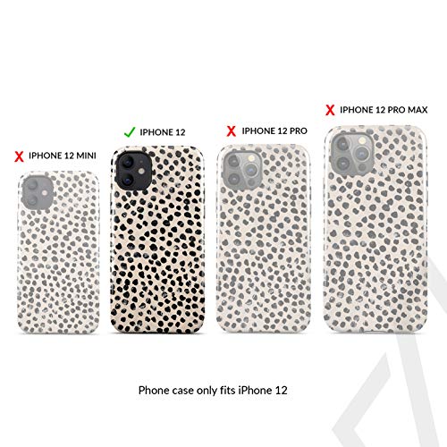 BURGA Phone Case Compatible with iPhone 12 - Hybrid 2-Layer Hard Shell + Silicone Protective Case -Black Polka Dots Pattern Nude Almond Latte - Scratch-Resistant Shockproof Cover