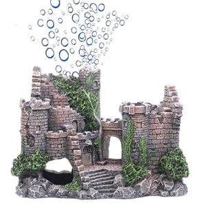 ulifery castle ruins aquarium decorations moss fish tank ornaments with bubbler for betta hideout