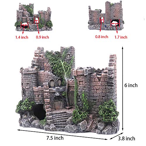 Ulifery Castle Ruins Aquarium Decorations Moss Fish Tank Ornaments with Bubbler for Betta Hideout