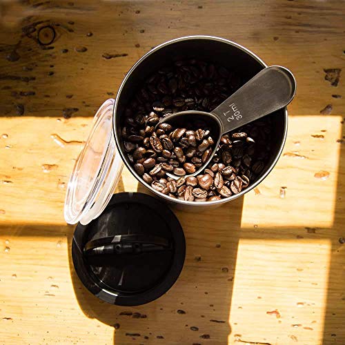 Airscape Ceramic Coffee and Food Storage Canister & Scoop Bundle - Patented Airtight Inner Lid Preserves Food Freshness - Glazed Ceramic Container with Bamboo Top (Small, Obsidian Black & Scoop)