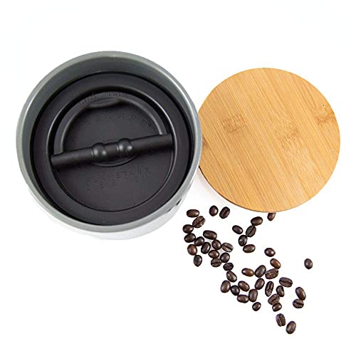 Airscape Ceramic Coffee and Food Storage Canister & Scoop Bundle - Patented Airtight Inner Lid Preserves Food Freshness - Glazed Ceramic Container with Bamboo Top (Small, Obsidian Black & Scoop)