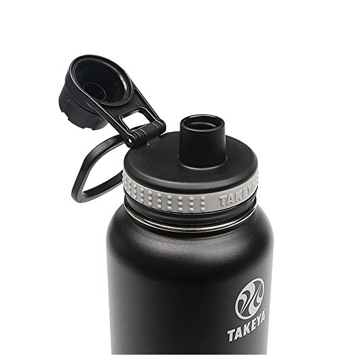 Takeya Originals Vacuum Insulated Stainless Steel Water Bottle, 40 Ounce, Black & Actives Straw Lid for Insulated Water Bottle, Wide Mouth, Onyx