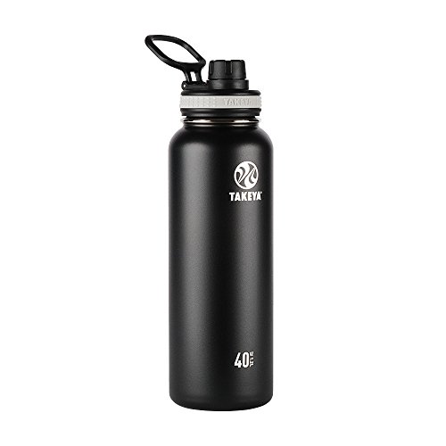 Takeya Originals Vacuum Insulated Stainless Steel Water Bottle, 40 Ounce, Black & Actives Straw Lid for Insulated Water Bottle, Wide Mouth, Onyx