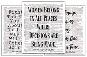 3-pack ruth bader ginsburg quotes bundle, fight for the things, real change, and women belong, notorious rbg, dictionary art photo print, 8x10 unframed