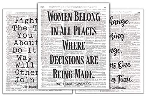 3-Pack Ruth Bader Ginsburg Quotes Bundle, Fight for the Things, Real Change, and Women Belong, Notorious RBG, Dictionary Art Photo Print, 8x10 Unframed