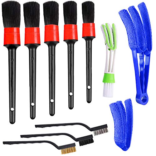 AIFUDA 10 Pcs Car Cleaning Brush Kit, Detail Brush (Set of 5), Wire Brush, Blinds Brush and Air Vent Brush, for Auto Detailing Cleaning Car Motorcycle Interior, Exterior, Leather, Air Vents