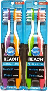 reach fresh & clean soft toothbrushes, colors may vary, 2 count (pack of 2) total 4 toothbrushes
