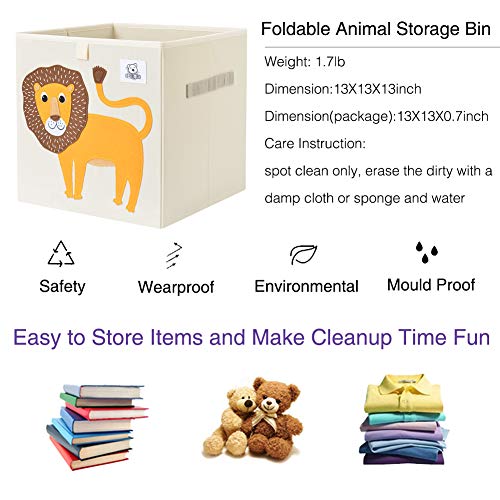 CLCROBD Foldable Animal Cube Storage Bins Fabric Toy Box/Chest/Organizer for Toddler/Kids Nursery, Playroom, 13 inch (Lion)