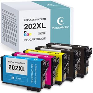 actualcolor c 202xl remanufactured ink cartridge replacement for epson 202xl t202xl 202 xl for workforce wf-2860 wf2860 expression home xp-5100 xp5100 printer (black cyan magenta yellow, 5-pack)