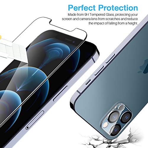 LK [3+3 Pack] 3pack Screen Protector Compatible for iPhone 12 Pro Max 6.7-inch + 3pack Camera Lens Protector, Tempered Glass, Easy Frame Installation, HD Ultra-Thin, 9H Hardness, Scratch Resistant