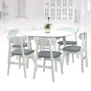 wickerix dining room set of 6 yumiko chairs and extendable round dining table kitchen modern solid wood w/padded seat, white color with light gray cushion