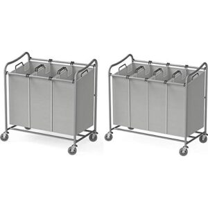 simple houseware heavy-duty 3-bag cart + 4-bag laundry sorter cart, silver