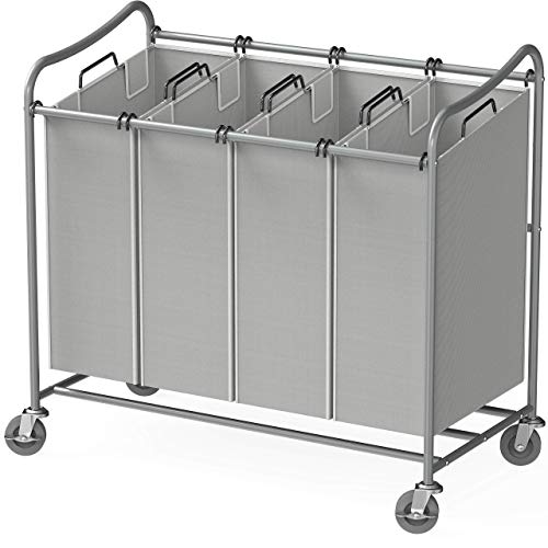 Simple Houseware Heavy-Duty 3-Bag Cart + 4-Bag Laundry Sorter Cart, Silver