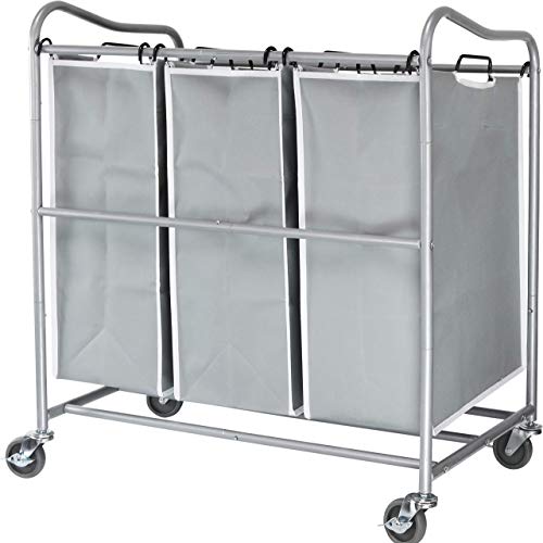 Simple Houseware Heavy-Duty 3-Bag Cart + 4-Bag Laundry Sorter Cart, Silver