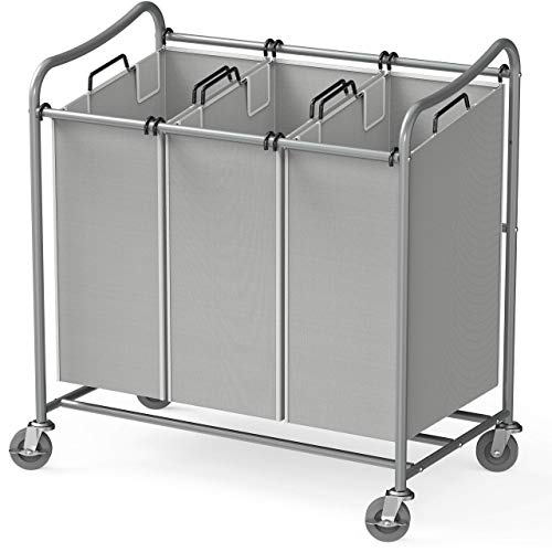 Simple Houseware Heavy-Duty 3-Bag Cart + 4-Bag Laundry Sorter Cart, Silver