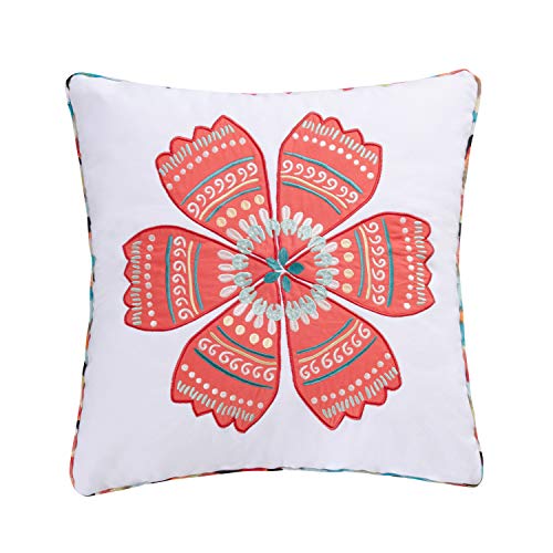 Levtex Home Homthreads Corona - Decorative Pillow (20x20in.) - Floral - Red Teal Blue Ivory - Feather Filled