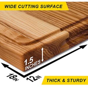 Extra Large Wood Cutting Board Large Wooden Cutting Boards for Kitchen 18x12x1.5 Butcher Block Countertop Wood Chopping Board Smak Ash Wood Bread Meat Cheese Cutting Board Serving Charcuterie Board