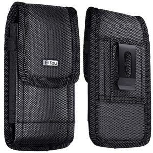 pitau holster for iphone 14, 14 pro, 13, 13 pro, 12 pro, 12, x, xr, xs, 11 pro nylon cell phone belt holder case with belt clip loop pouch cover (fits phone with otterbox commuter case) black large