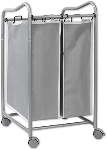 Simple Houseware Heavy-Duty 3-Bag + 2-Bag Laundry Sorter Cart, Silver