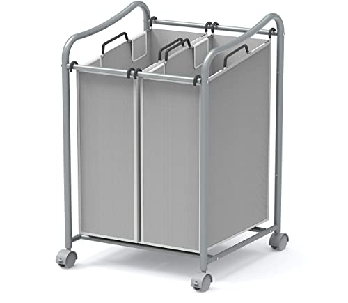 Simple Houseware Heavy-Duty 3-Bag + 2-Bag Laundry Sorter Cart, Silver