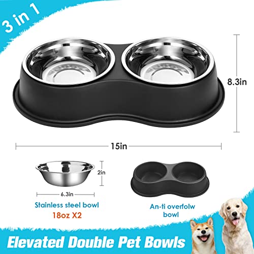 Dog Bowls Double Dog Water and Food Bowls Stainless Steel Bowls with Non-Slip Resin Station, Pet Feeder Bowls for Puppy Medium Dogs Cats