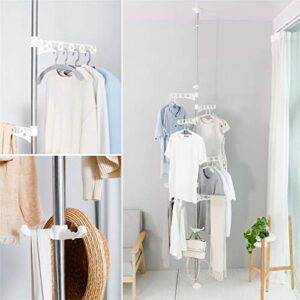 Hershii Adjustable Laundry Pole Corner Clothes Garment Drying Rack Hat Hanger Coat Tree Floor to Ceiling Tension Shelf Storage Organizer with 5 Arms and 1 Hook - Ivory