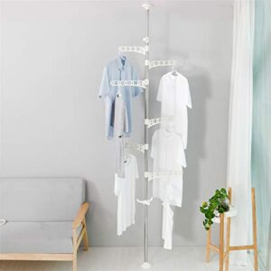 Hershii Adjustable Laundry Pole Corner Clothes Garment Drying Rack Hat Hanger Coat Tree Floor to Ceiling Tension Shelf Storage Organizer with 5 Arms and 1 Hook - Ivory