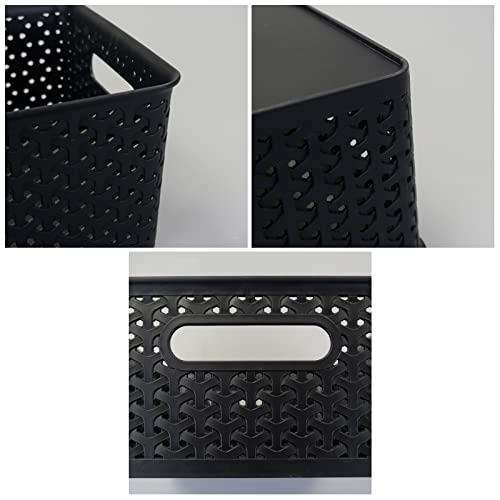Utiao Black Plastic Storage Baskets, 8 Quart Plastic Bins, 4 Packs
