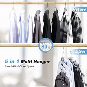 Mastom 4 Pack 5 in 1 Space Saving Hangers, Multilayer Metal Clothes Hanger Space Saver Coat Hangers, Anti-Slip Foam Padded Shirt Suit Hanger for Closet Storage Organizer