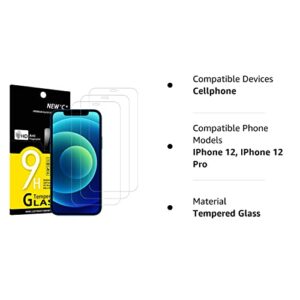 NEW'C [3 Pack] Designed for iPhone 12 and iPhone 12 Pro (6.1) Screen Protector Tempered Glass, Case Friendly Ultra Resistant