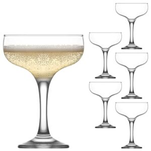lav coupe cocktail glasses sets - champagne coupe glasses with colored and cleared rims 8 oz set of 6- manhattan & martini glasses for cocktails, mothers day gifts - made in europe