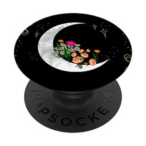 crescent moon flowers lunar garden space girls women gift popsockets popgrip: swappable grip for phones & tablets