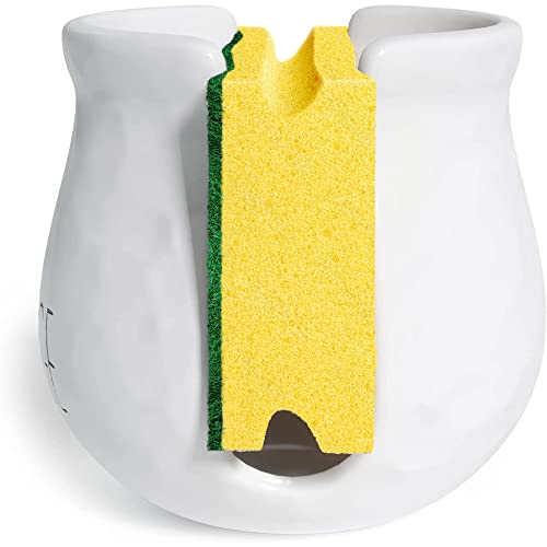 Barnyard Designs Kitchen Sponge Holder for Sink or Countertop, Country Kitchen Sink Caddy, Decorative Vintage Ceramic Dish Sponge Holder for Kitchen Counter, Farmhouse Kitchen Decor Accessories, White