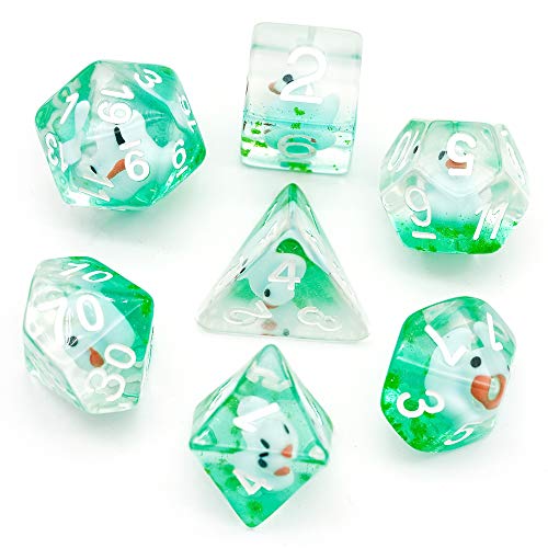 Cusdie 7-Die DND Dice, Polyhedral Dice Set Filled with Animal, for Role Playing Game Dungeons and Dragons D&D Dice MTG Pathfinder (Blue Duck)