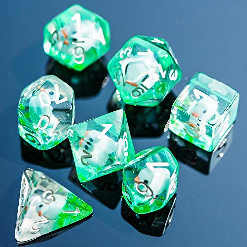 Cusdie 7-Die DND Dice, Polyhedral Dice Set Filled with Animal, for Role Playing Game Dungeons and Dragons D&D Dice MTG Pathfinder (Blue Duck)