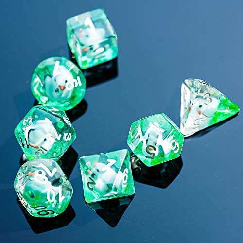 Cusdie 7-Die DND Dice, Polyhedral Dice Set Filled with Animal, for Role Playing Game Dungeons and Dragons D&D Dice MTG Pathfinder (Blue Duck)