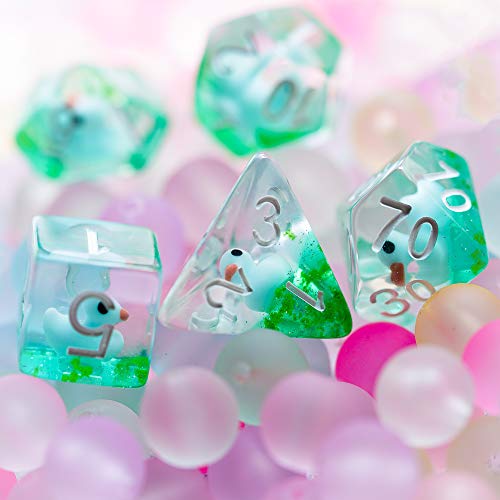 Cusdie 7-Die DND Dice, Polyhedral Dice Set Filled with Animal, for Role Playing Game Dungeons and Dragons D&D Dice MTG Pathfinder (Blue Duck)