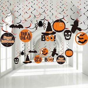 blulu halloween party hanging swirl decorations, witch bat pumpkin and ghost spider foil swirl ceiling hanging decoration for halloween theme party outdoor indoor decorations supplies, 30 pieces