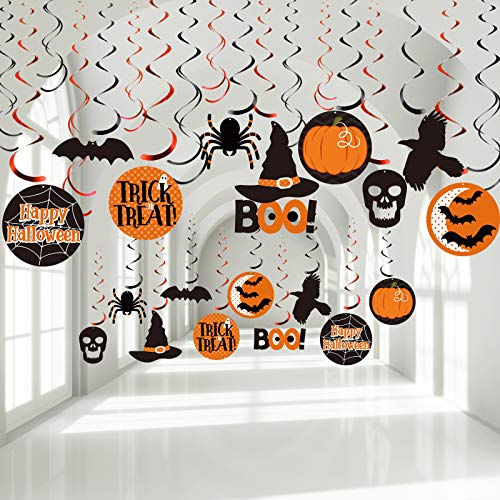 Blulu Halloween Party Hanging Swirl Decorations, Witch Bat Pumpkin and Ghost Spider Foil Swirl Ceiling Hanging Decoration for Halloween Theme Party Outdoor Indoor Decorations Supplies, 30 Pieces