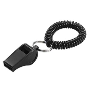lucky line 2” diameter spiral wrist coil with whistle key chain, flexible wrist band coach teacher, stretches to 12", black (423201)