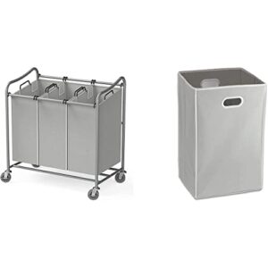simple houseware heavy-duty 3-bag laundry sorter cart + foldable closet laundry hamper basket