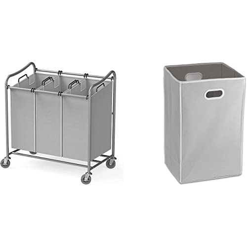 Simple Houseware Heavy-Duty 3-Bag Laundry Sorter Cart + Foldable Closet Laundry Hamper Basket