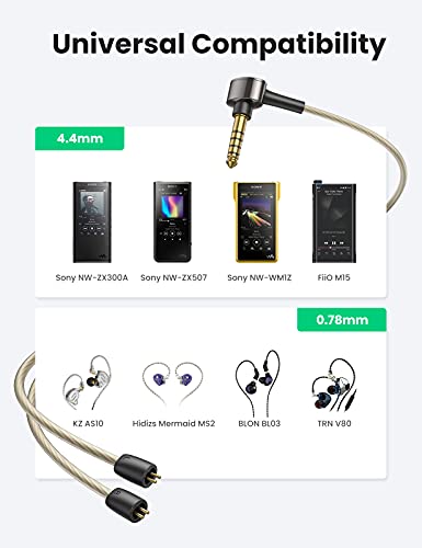 UGREEN 4.4MM Earphone Replacement Wired Balanced Earphone Cable HiFi Sound Detachable Headphone Cable Replacement Compatible with BL03 V80 KZ ZS10 PRO ZS10 AS10 ZS6 ZST ZSR TRN 4 Feet (2 Pin 0.78mm)