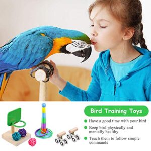 6 Pieces Bird Training Toys Parrot Intelligence Toy Mini Shopping Cart Mini Roller Skate Toy Basketball Stacking Rings Bird Toy Bell Balls for Parrots and Birds Trick Tabletop Toys