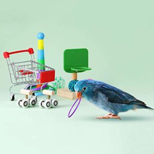 6 Pieces Bird Training Toys Parrot Intelligence Toy Mini Shopping Cart Mini Roller Skate Toy Basketball Stacking Rings Bird Toy Bell Balls for Parrots and Birds Trick Tabletop Toys