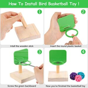 6 Pieces Bird Training Toys Parrot Intelligence Toy Mini Shopping Cart Mini Roller Skate Toy Basketball Stacking Rings Bird Toy Bell Balls for Parrots and Birds Trick Tabletop Toys