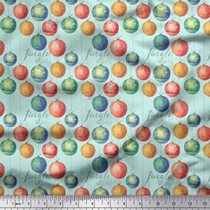 Soimoi Green Cotton Canvas Fabric Baubles Christmas Print Fabric by The Yard 56 Inch Wide